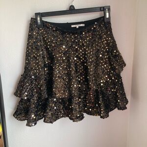 Tularosa Mara Tiered Sequin Metallic Mini Skirt in Gold and Black Size Small